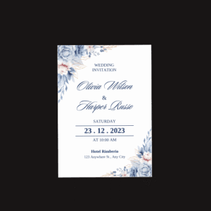 הזמנה לחתונה "דגם פרחים כחול"